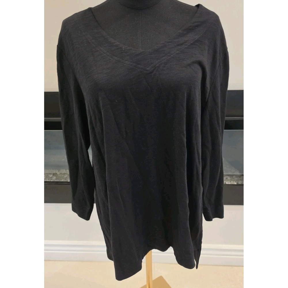 Chico's Womens Black Top 3/4 Sleeve Casual Boho Lagenlook Grandmacore SZ 3 US XL